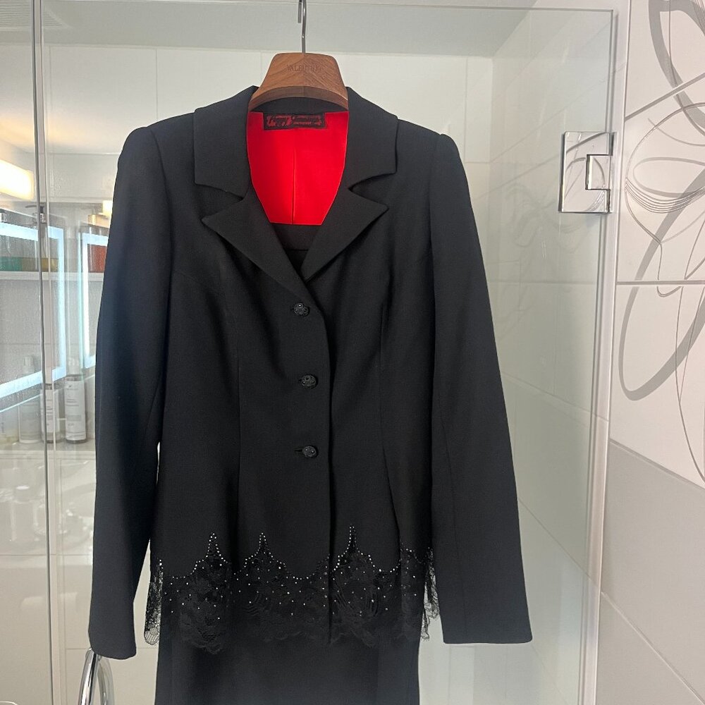 Vintage PEGGY JENNINGS Black Dinner Suit -Lace & Rhinestone Embellished---Size 6
